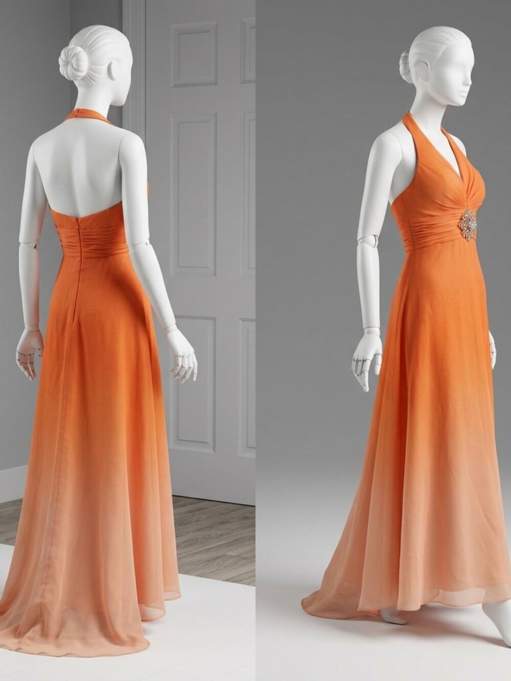 Vintage Prom Dress Aline Maxi Gown 3 XS Orange OMBRE Y2K Fairy Babydoll Princess